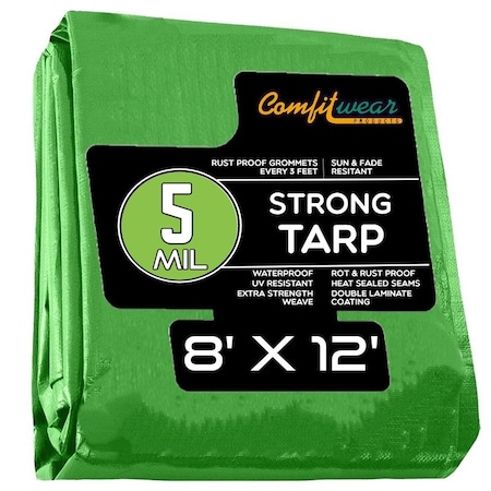Comfitwear 5 MIL Standard Strong Multi-Purpose Tarp Cover Rust Proof Waterproof Reinforced Edges, Green, 20PK MTG-812-BULK-20